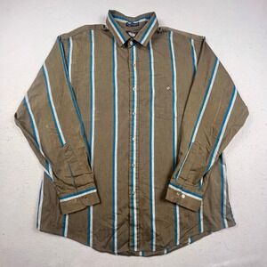 Knights Bridge Button Down Shirt Mens XL Brown Blue Striped Long Sleeve Casual